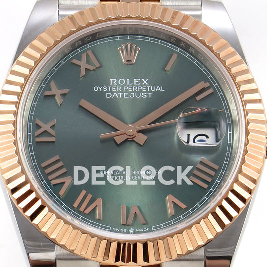 Rolex Datejust 41 126331-0022 Mint Green Roman Jubilee QF JH3235 Free Sprung replica - dial closeup