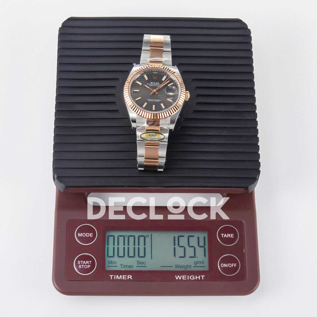 Rolex Datejust 41 126331 Grey Motif Rose Gold ARF Oyster Gain Weight — Ένδειξη βάρους στη ζυγαριά