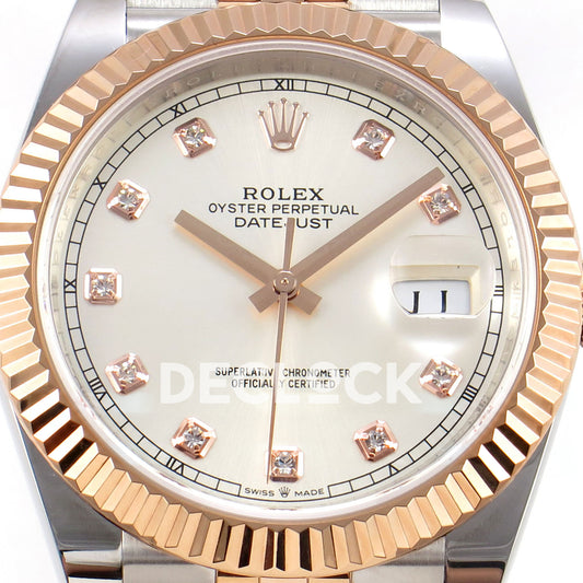 Rolex Datejust 41 126331 Silver Diamond Jubilee QF JH3235 Free Sprung replica - dial closeup