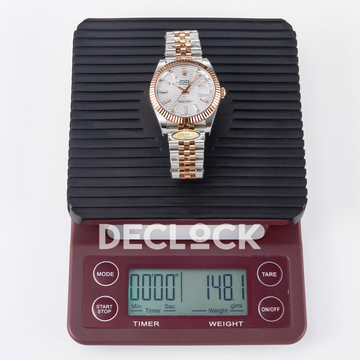 Rolex Datejust 41 126331 Silver Motif Rose Gold ARF Jubilee Gain Weight — Ένδειξη βάρους στη ζυγαριά