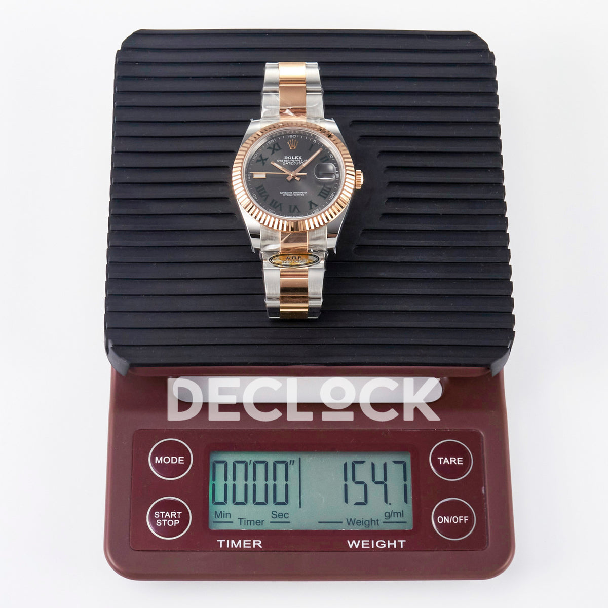 Rolex Datejust 41 126331 Wimbledon Rose Gold ARF Oyster Gain Weight — Ένδειξη βάρους στη ζυγαριά