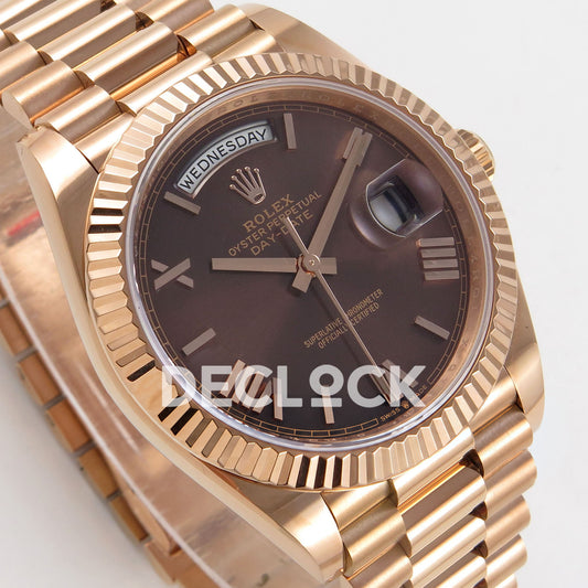 Rolex Day-Date 40 228235 QF Chocolate Roman Dial President JH3255 V9 replica - dial angle left