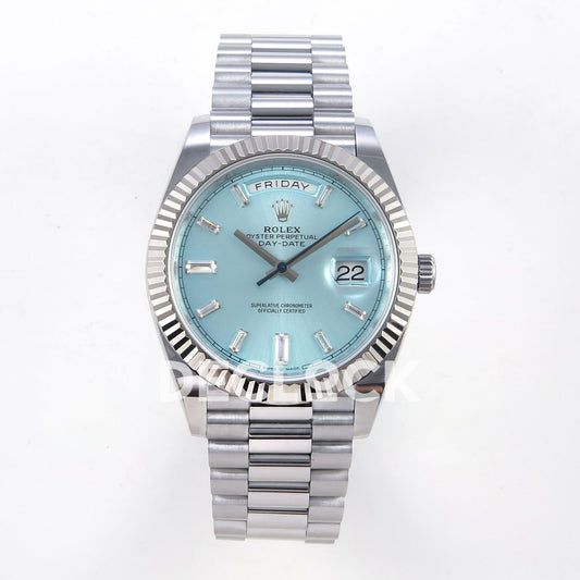 Rolex Day-Date 40 228236 QF Ice Blue Gem Dial Steel President JH3255 V9 replica - front