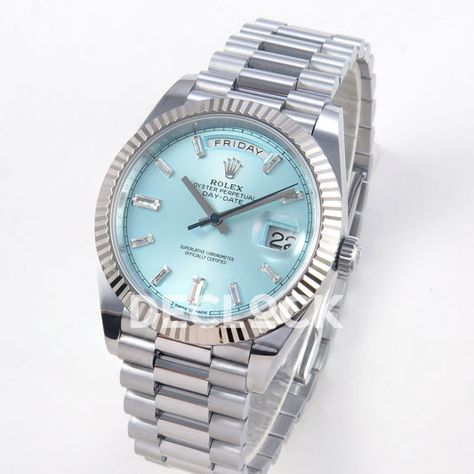 Rolex Day-Date 40 228236 QF Ice Blue Gem Dial Steel President JH3255 V9 replica - three quarter