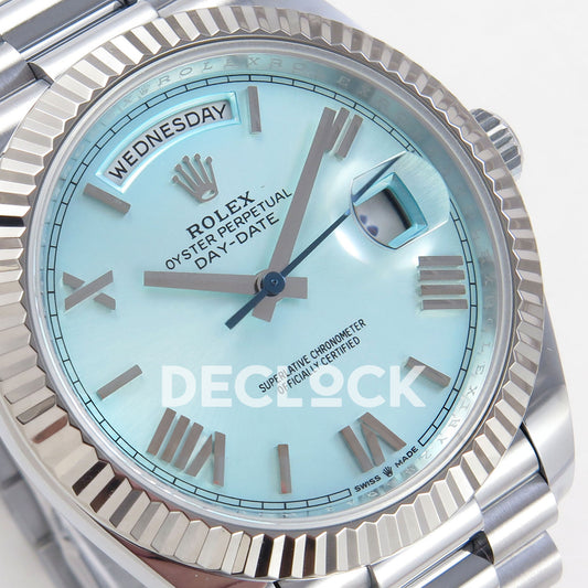 Rolex Day-Date 40 228236 QF Ice Blue Roman Steel President JH3255 V9 replica - dial angle left