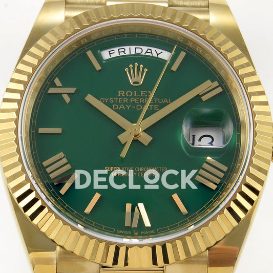Rolex Day-Date 40 228238 QF Green Roman Dial President JH3255 V9 replica - dial closeup