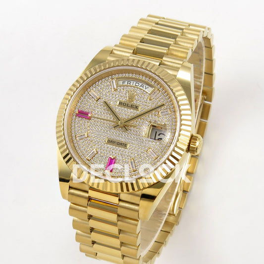 Rolex Day-Date 40 228238 QF Pave Dial Pink Markers President JH3255 V9 replica - three quarter