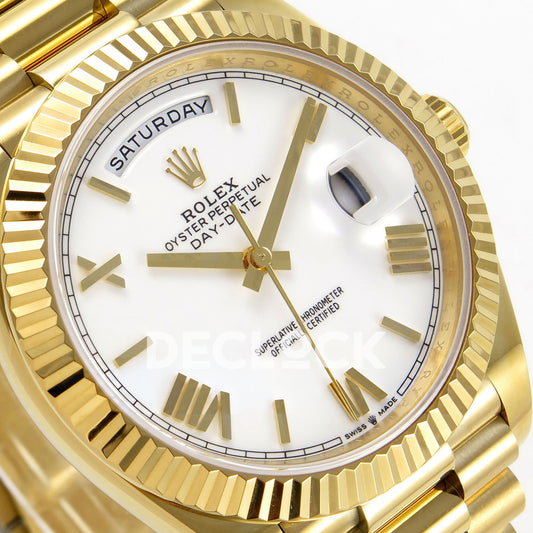 Rolex Day-Date 40 228238 QF White Roman Dial President JH3255 V9 replica - dial angle left