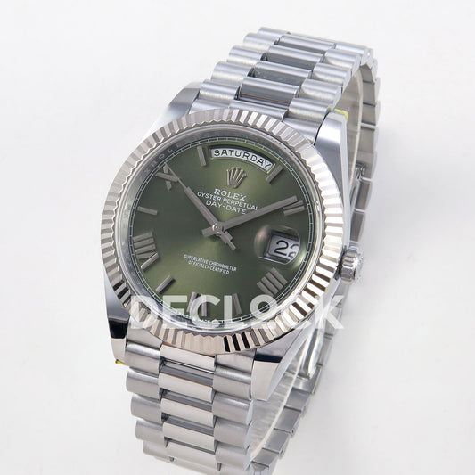 Rolex Day-Date 40 228239 QF Olive Green Roman Steel President JH3255 V9 replica - three quarter