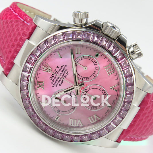 Rolex Daytona Custom 116519 Beach MPF Pink Dial Pink Leather SA4801 replica - three quarter right