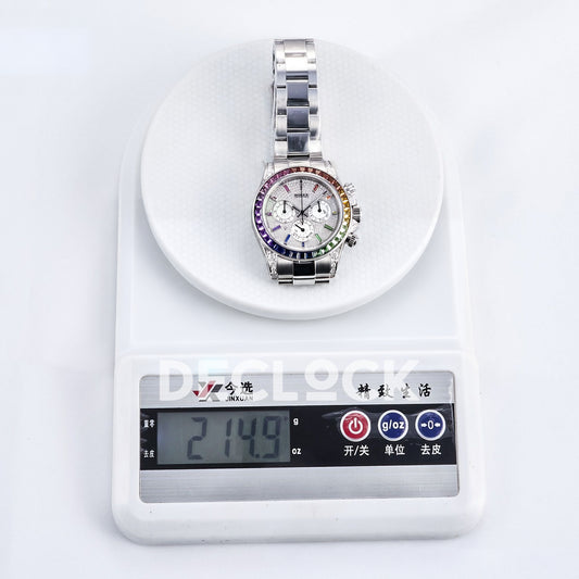 Rolex Daytona Custom 116520 RXF Rainbow Pavé Dial Steel DD4130 replica - weight scale