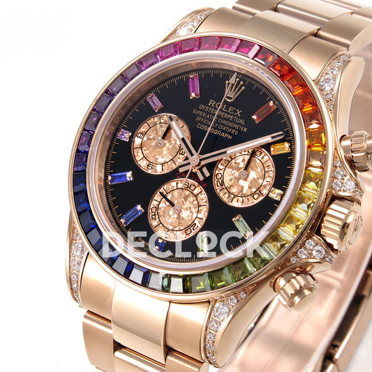 Rolex Daytona Custom 116595RBOW ZF Rainbow Black Rose Gold SH4130 replica - front three quarter