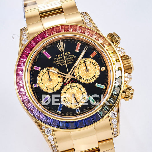 Rolex Daytona Custom 116598RBOW RXF Rainbow Black Gold Dial DD4130 replica - front three quarter