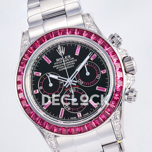 Rolex Daytona Custom Black Pink Gem Bezel RXF DD4130 replica - dial angle left