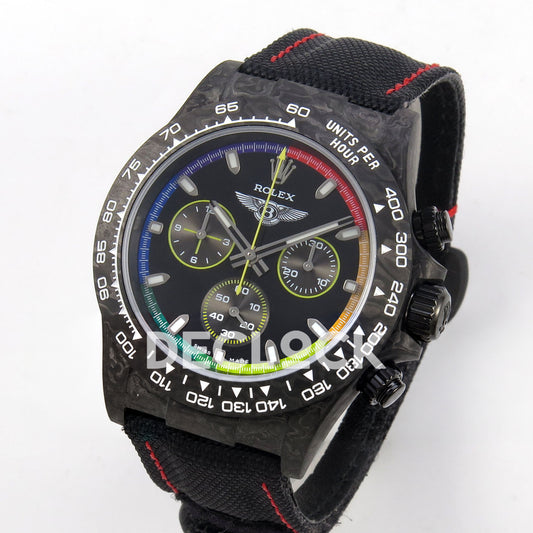 Rolex Daytona Custom DIW 'Bentley' Black Carbon Black Dial Rainbow Chapter Ring ANTF DD4801 replica - three quarter