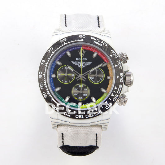 Rolex Daytona Custom DIW 'Bentley' White Carbon Black Dial Rainbow Chapter Ring ANTF DD4801 replica - front