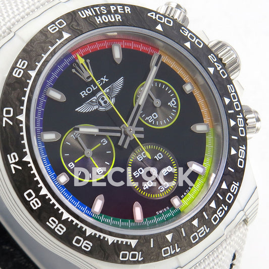 Rolex Daytona Custom DIW 'Bentley' White Carbon Black Dial Rainbow Chapter Ring ANTF DD4801 replica - dial angle left