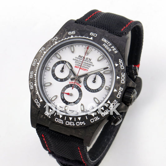 Rolex Daytona Custom DIW Black Carbon White Panda Dial ANTF DD4801 replica - three quarter