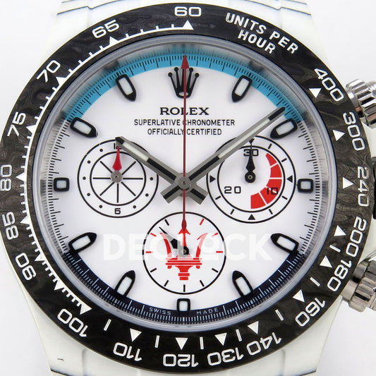 Rolex Daytona Custom DIW 'Maserati' White Carbon White Dial ANTF DD4801 replica - dial closeup