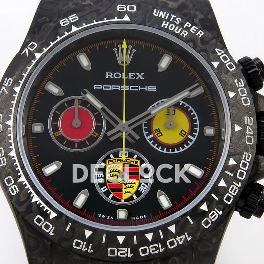 Rolex Daytona Custom DIW 'Porsche' Black Carbon Black Dial ANTF DD4801 replica - dial closeup