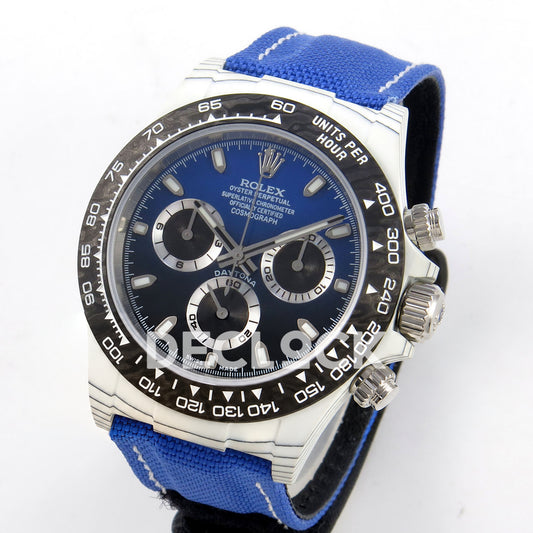 Rolex Daytona Custom DIW White Carbon Blue Black Gradient Dial Blue Nylon ANTF DD4801 replica - three quarter