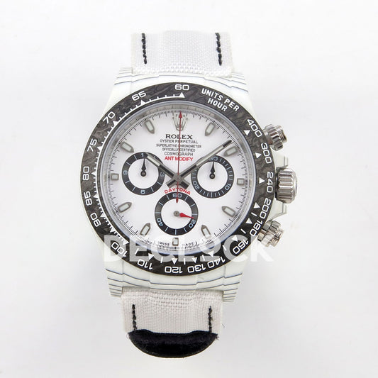Rolex Daytona Custom DIW White Carbon White Panda Dial ANTF DD4801 replica - front