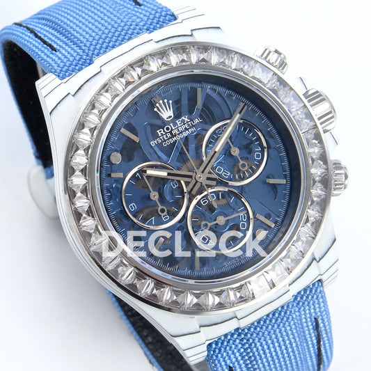 Rolex Daytona Custom ZIF Remould White Carbon Blue Skeleton Clear Bezel SONIC SA4130 replica - three quarter right