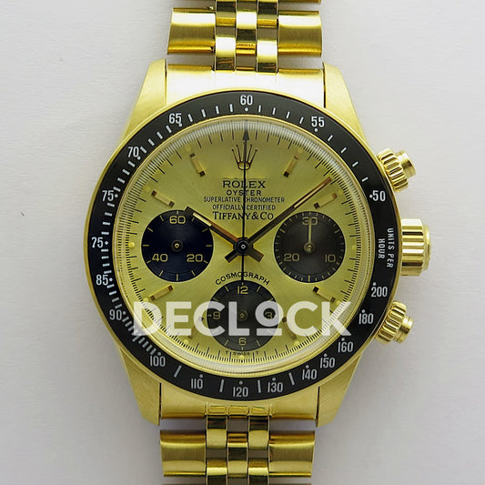 Rolex Daytona Vintage Tiffany 6239 MSF gold black dial Jubilee Venus 75 replica - front view