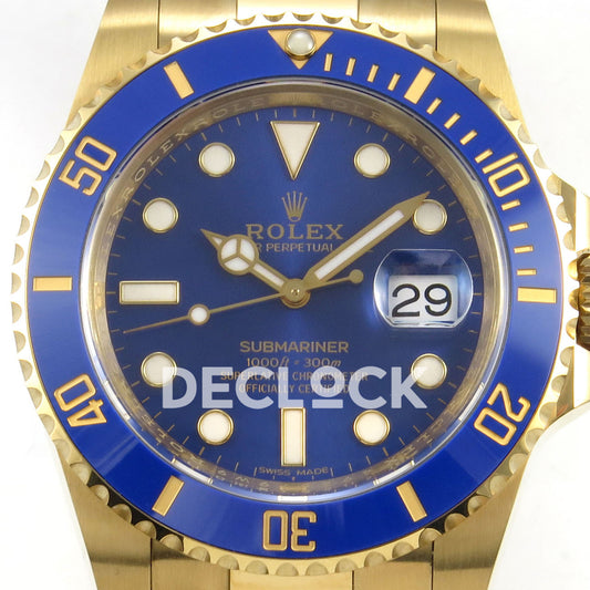 Rolex Submariner 40mm 116618LB VF Yellow Gold Blue Dial DD3135 replica - dial closeup