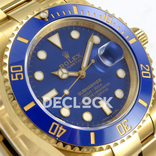 Rolex Submariner 40mm 116618LB VF Yellow Gold Blue Dial DD3135 replica - dial angle left