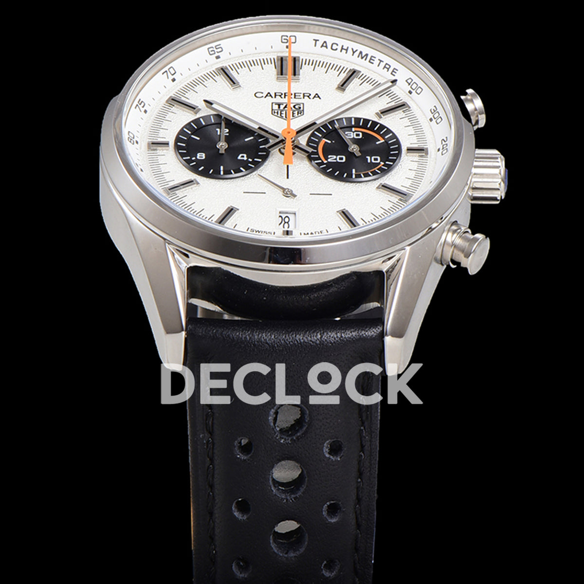 TAG Heuer Carrera Chronograph White Dial 43mm Leather Strap VK63A Quartz