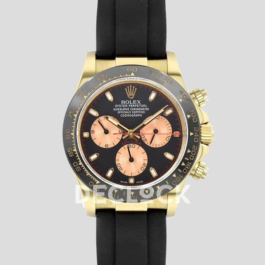 Replica Rolex Daytona 116518LN Black/Champagne Index “Newman” Dial in Yellow Gold |  Declock.