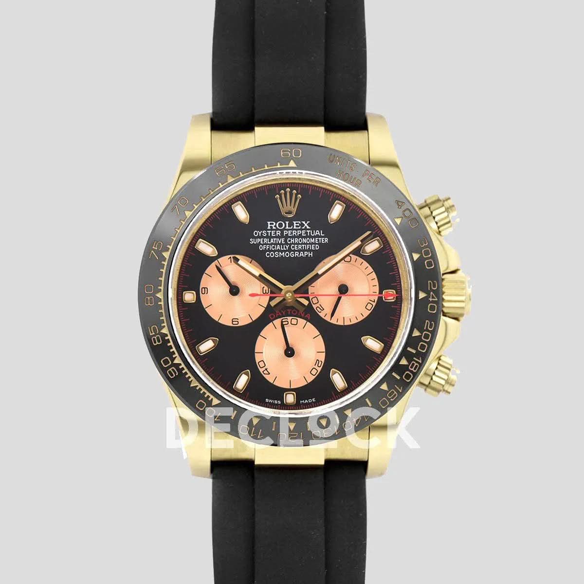 Replica Rolex Daytona 116518LN Black/Champagne Index “Newman” Dial in Yellow Gold