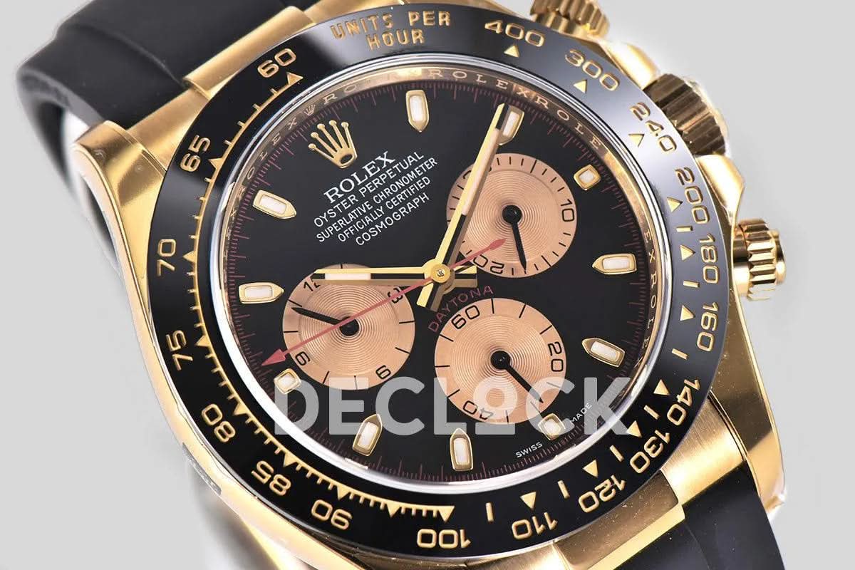 Replica Rolex Daytona 116518LN Black/Champagne Index “Newman” Dial in Yellow Gold