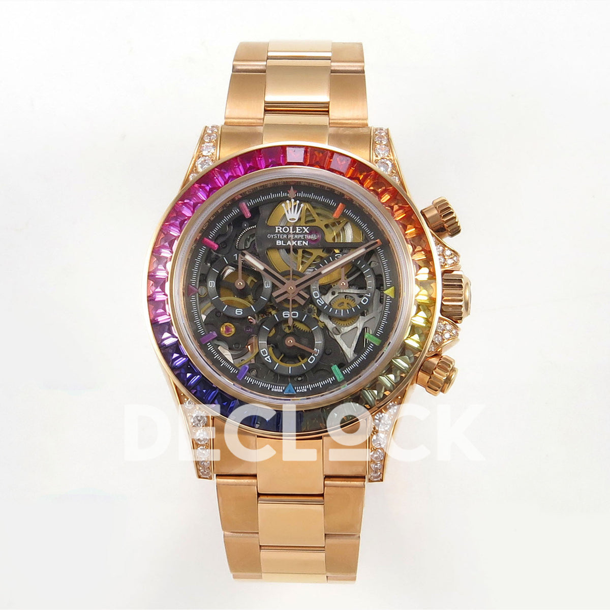 Rolex Daytona Arolla Challenge Blaken Custom Rainbow Diamond Bezel SONIC Skeleton Dial RG Bracelet Super Clone SA4130