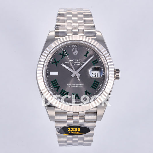 Rolex Datejust 41 126334 Wimbledon Grey Green Roman Dial Jubilee JF JH3235 Free Sprung