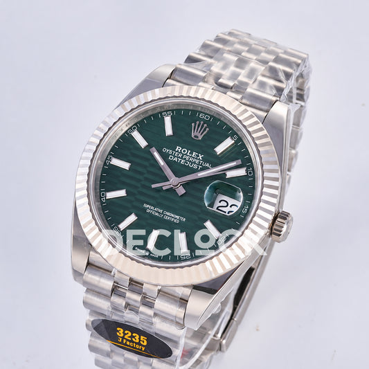 Rolex Datejust 41 126334 Green Textured Stick Dial Jubilee JF JH3235 Free Sprung