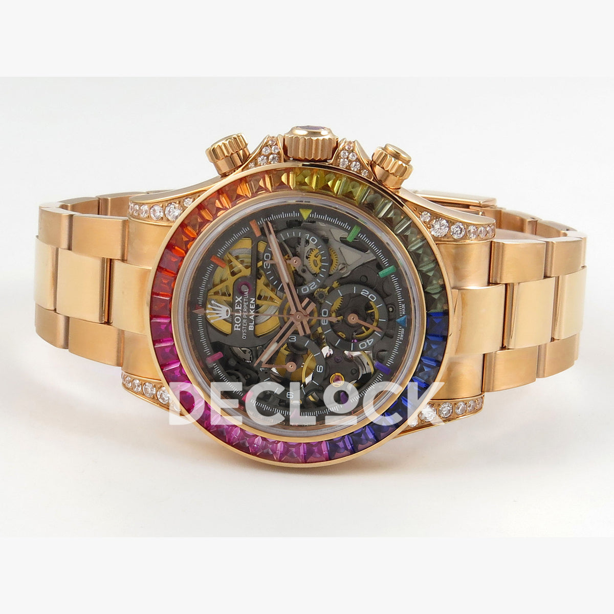 Rolex Daytona Arolla Challenge Blaken Custom Rainbow Diamond Bezel SONIC Skeleton Dial RG Bracelet Super Clone SA4130