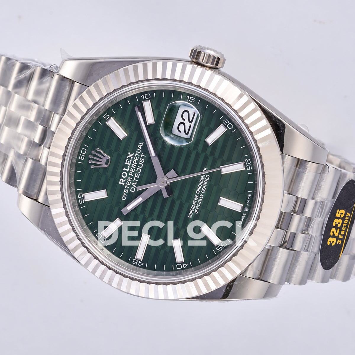 Rolex Datejust 41 126334 Green Textured Stick Dial Jubilee JF JH3235 Free Sprung