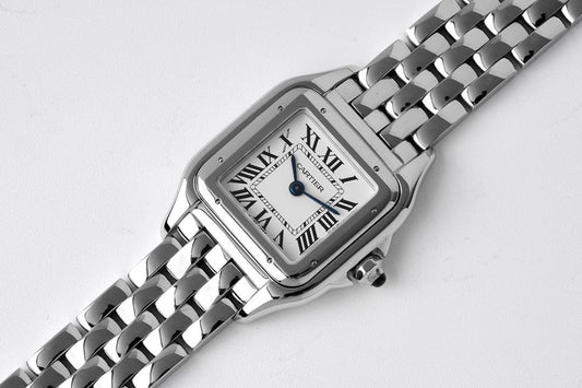 Replica Cartier Panthère Ladies 22mm SS White Dial on SS Bracelet Ronda Quartz | Declock.