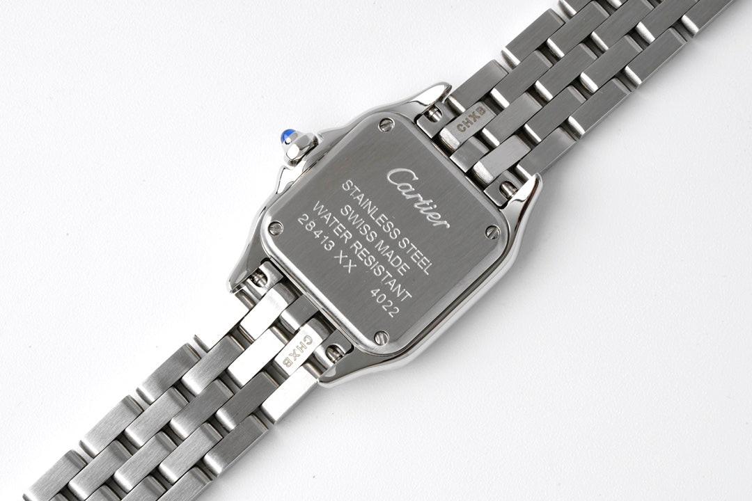 Replica Cartier Panthère Ladies 22mm SS White Dial on SS Bracelet Ronda Quartz |  Declock.