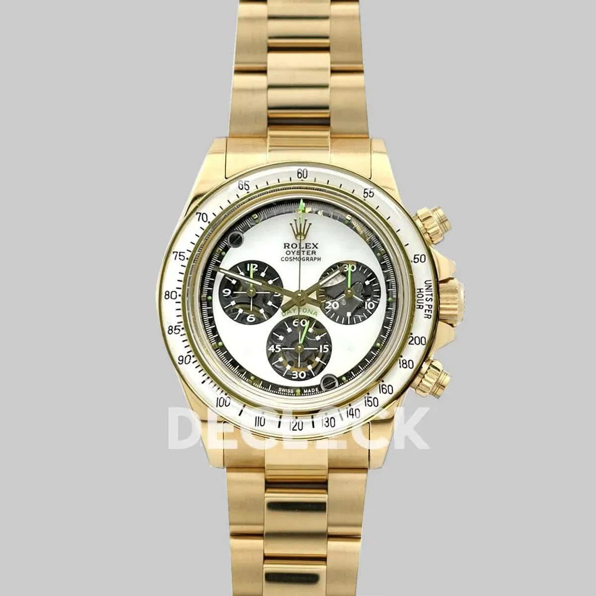 Replica Rolex Daytona 116508 Neon Artisans de Genève Unveils White Dial in Yellow Gold |  Declock.