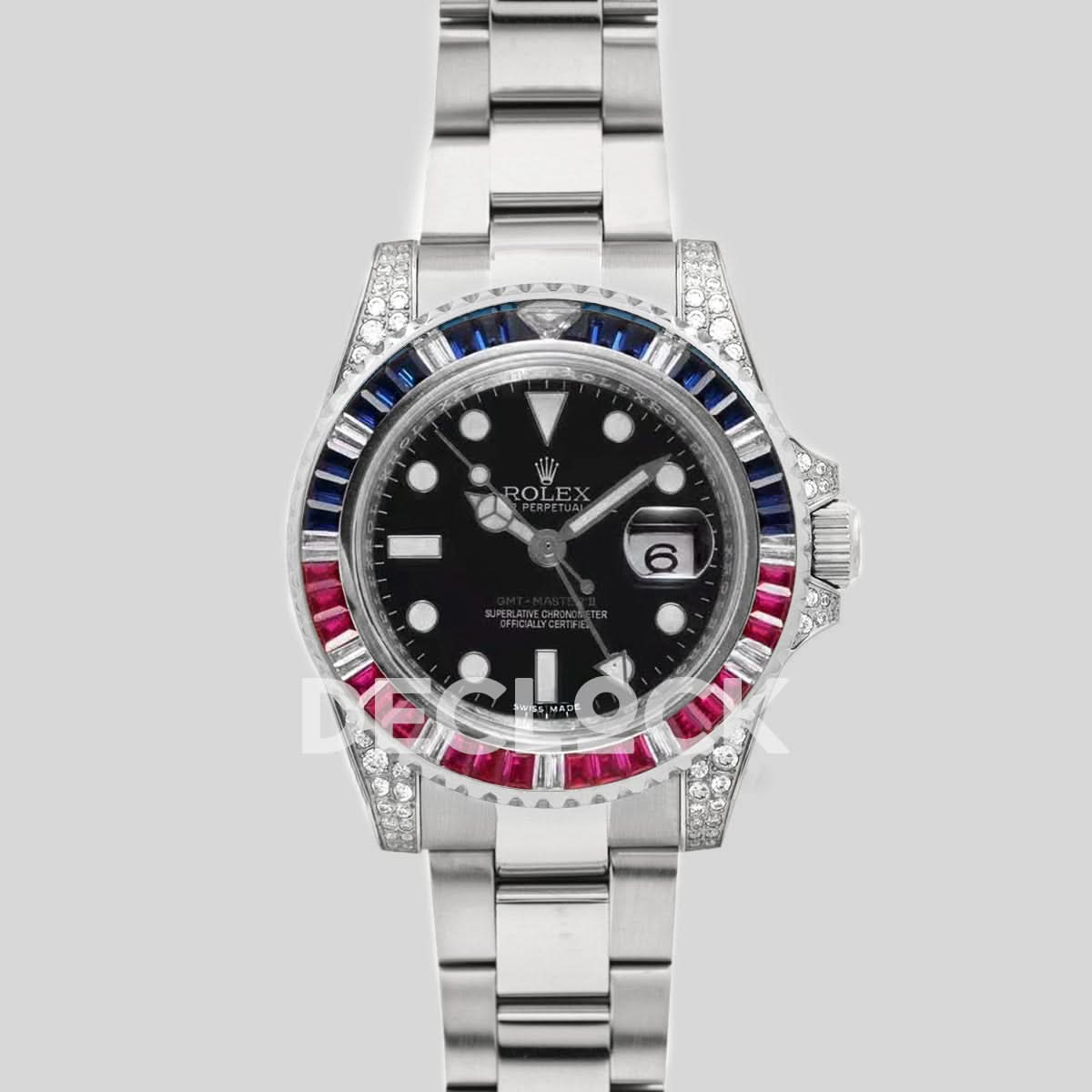 GMT Master II 116758 Pepsi Black Dial in Steel with Paved Diamond Bezel