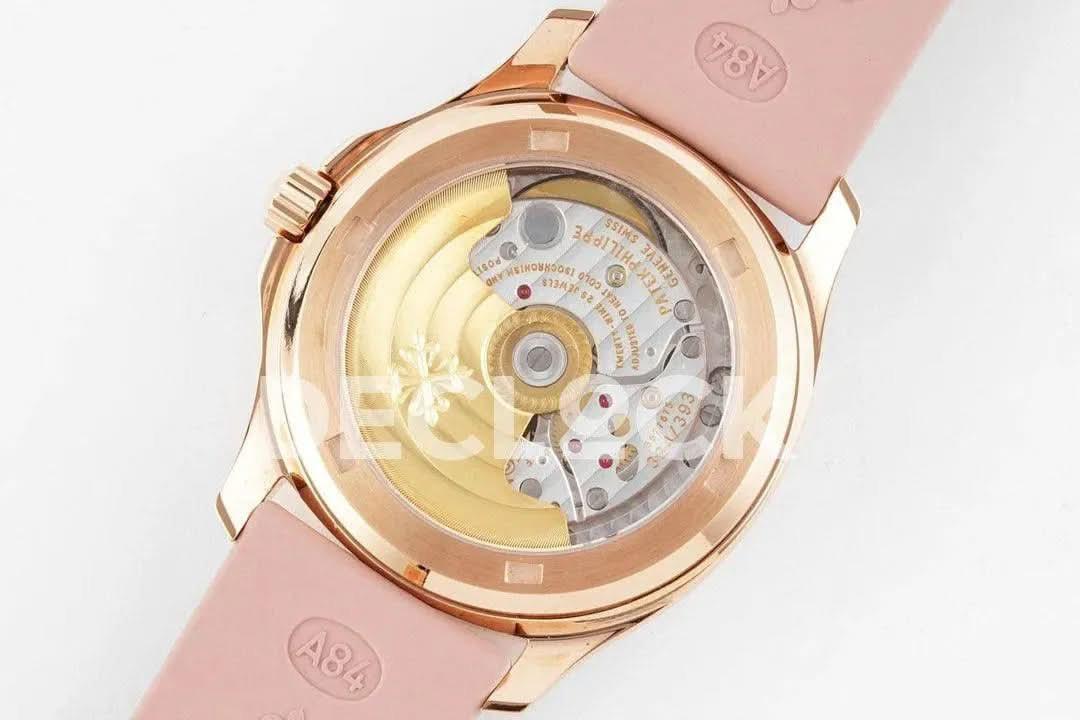 Replica Pattek Philippe Aquanaut 5068 RG Pink Textured Dial on Pink Rubber Strap |  Declock.