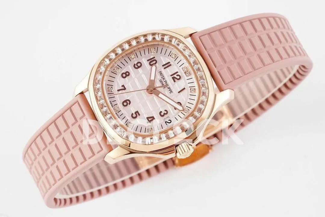 Replica Pattek Philippe Aquanaut 5068 RG Pink Textured Dial on Pink Rubber Strap |  Declock.