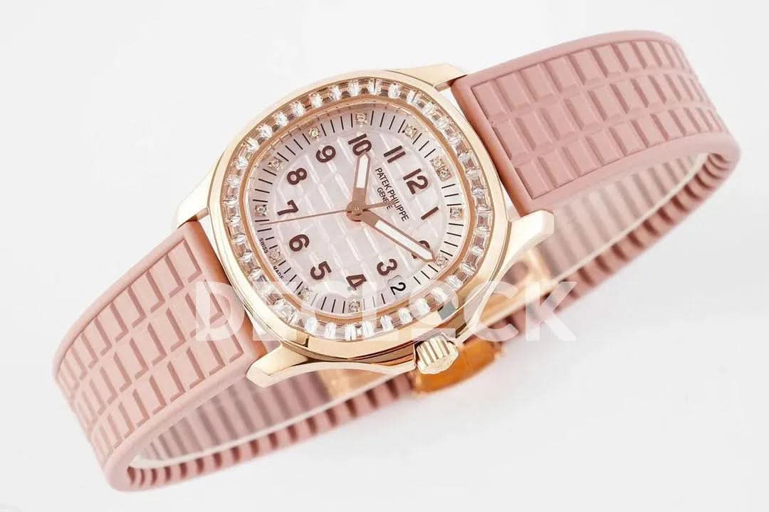Replica Pattek Philippe Aquanaut 5068 RG Pink Textured Dial on Pink Rubber Strap