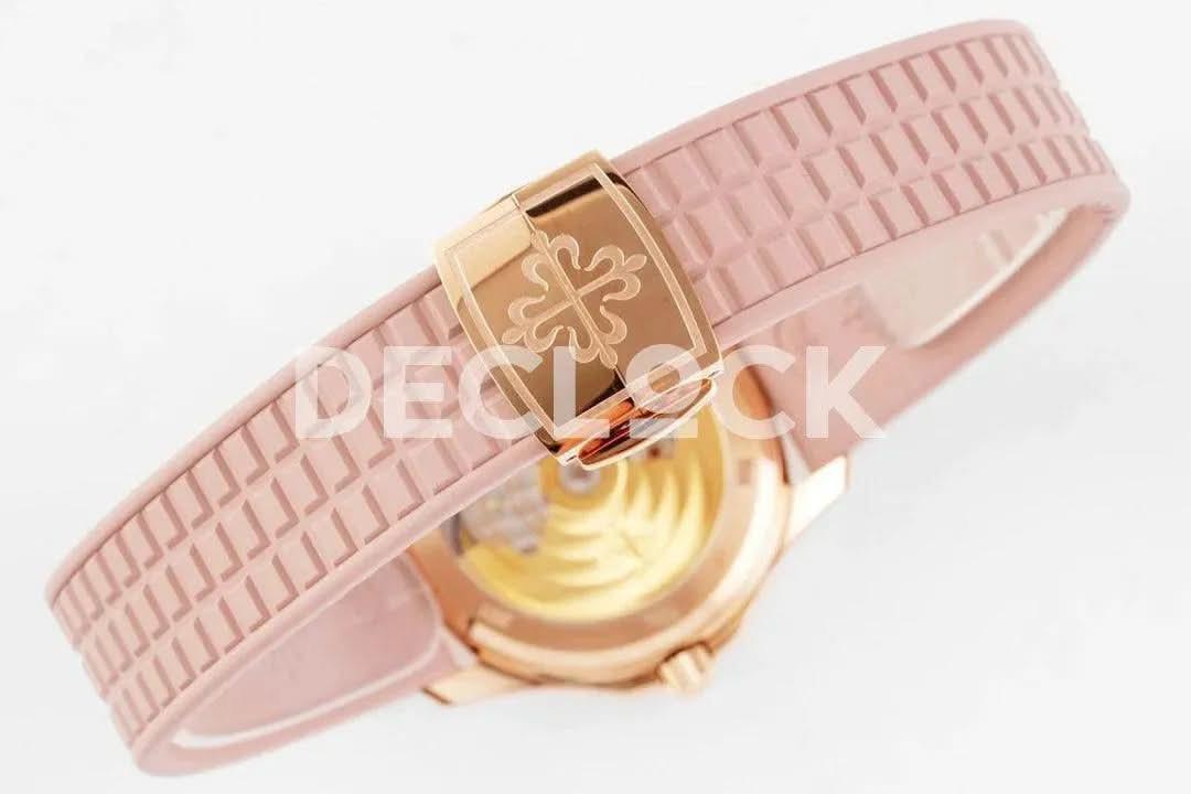 Replica Pattek Philippe Aquanaut 5068 RG Pink Textured Dial on Pink Rubber Strap |  Declock.