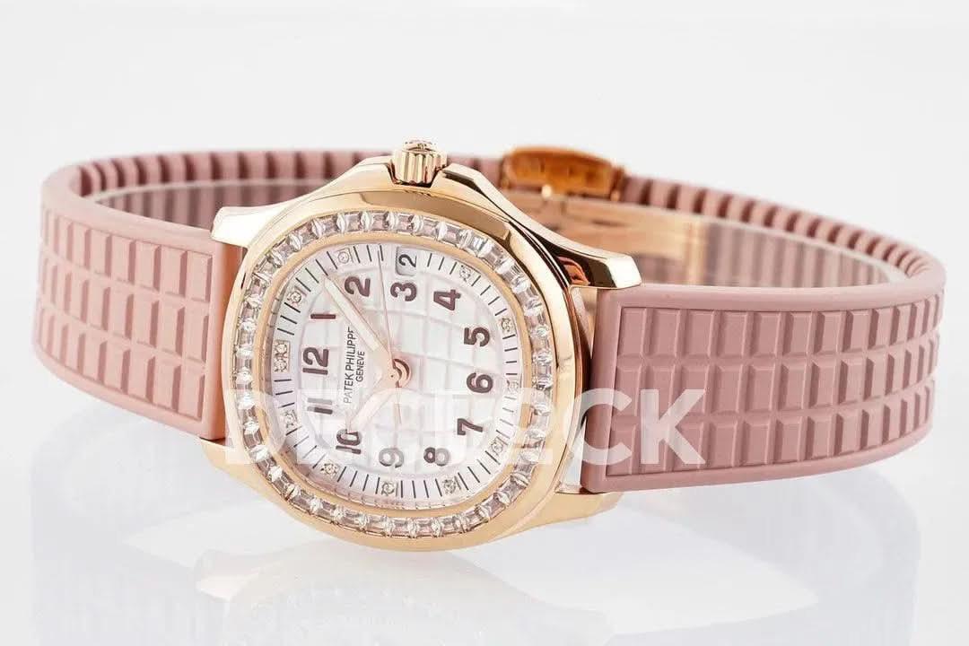 Replica Pattek Philippe Aquanaut 5068 RG Pink Textured Dial on Pink Rubber Strap |  Declock.