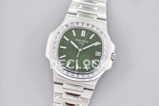 Replica Pattek Philippe Nautilus 5711/1A Green Dial Diamond Bezel | Declock.