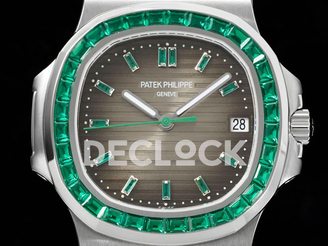Replica Pattek Philippe Nautilus 5711 Brown Dial Green Diamond Bezel |  Declock.